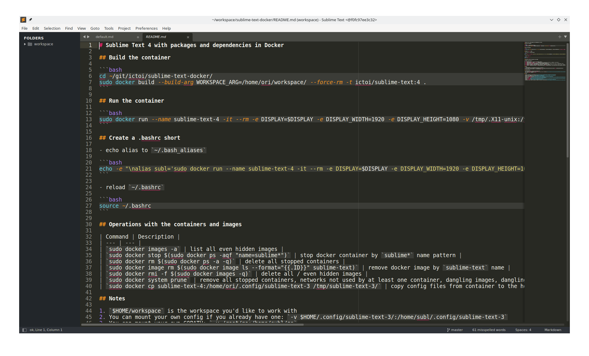 Sublime Text 4 with packages, dependencies and license in Docker container with X11